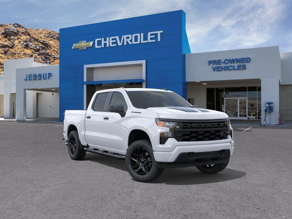 2026 Chevrolet Silverado 1500 Custom in Summit White — front three-quarter view
